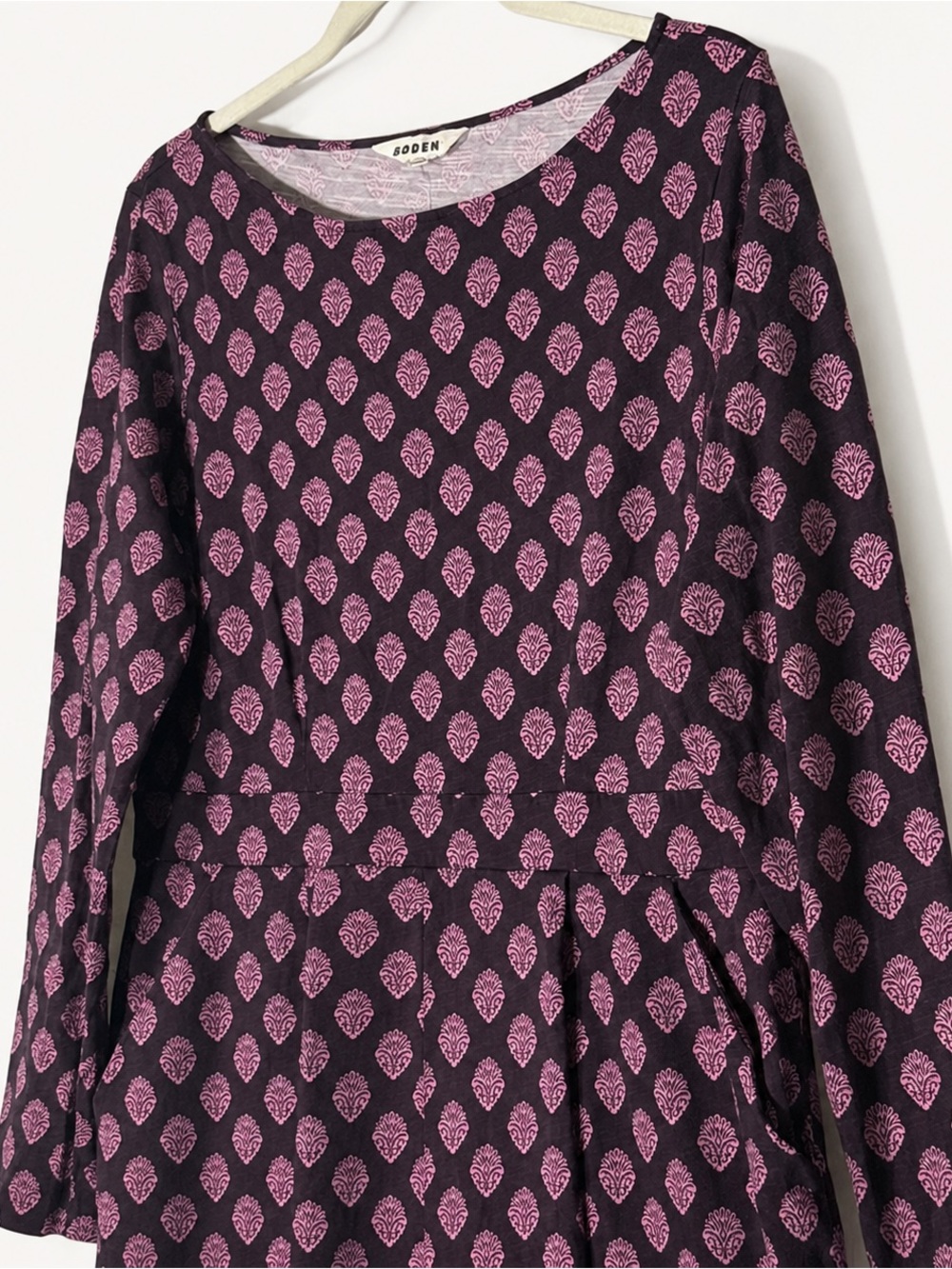 Boden Florrie Fern Dress Black Pink Print Cotton Jersey Pockets 14L - Picture 4 of 9